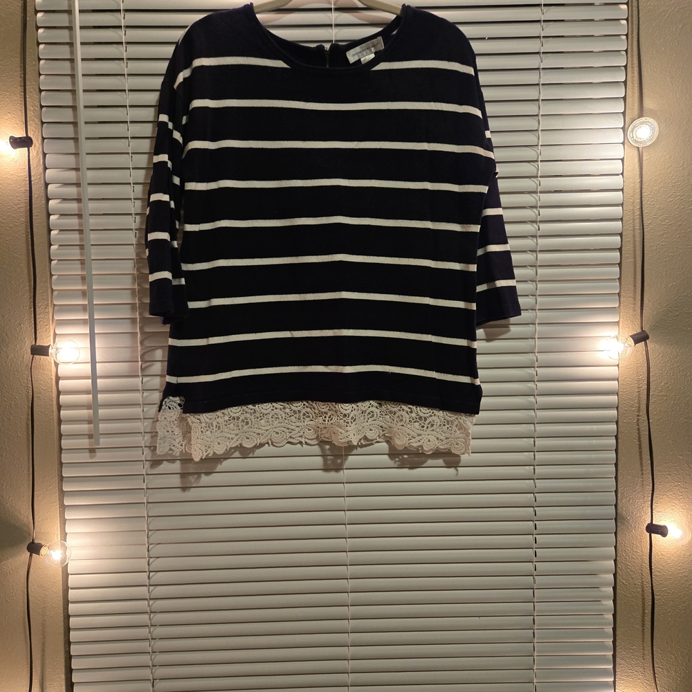 Christopher & Banks Navy and White Striped Blouse